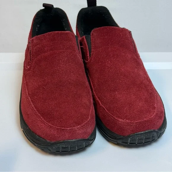 LL Bean Women Red Suede Loafers  7.5 Winter Comfort Shoes Walking Casual Outdoor - Picture 6 of 14